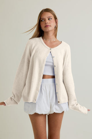 Eleanor Crew Neck Cardigan - Ivory
