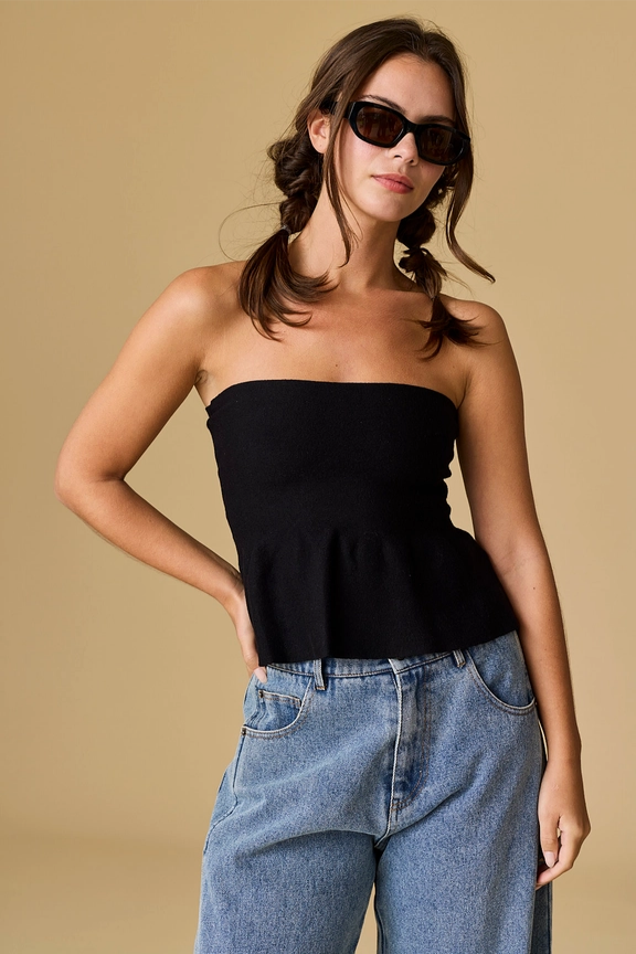 Ellie Strapless Peplum Top - Black