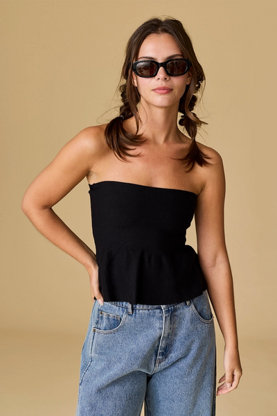 Ellie Strapless Peplum Top - Black