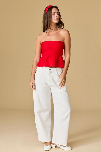 Ellie Strapless Peplum Top - Red