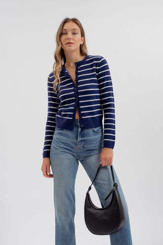 Ellis Stripe Knit Cardigan - Navy