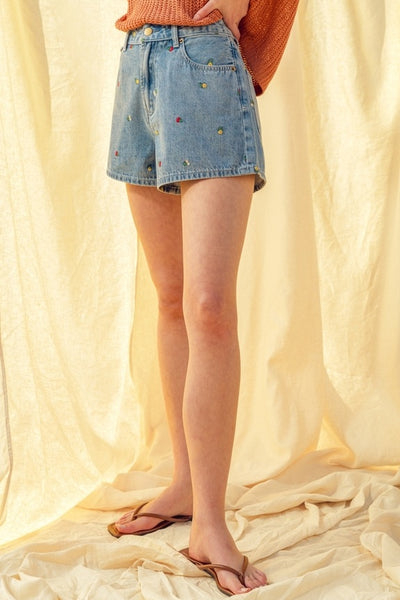 Emb Denim Shorts - Denim