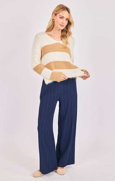 Emberly Fuzzy Stripe Sweater - Taupe