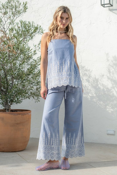 Embroidery Pant Set - Blue