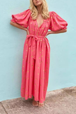 Emily Bubble Sleeve Maxi - Red