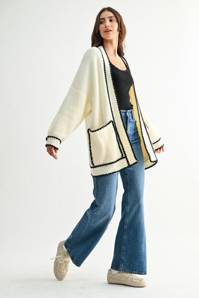 Emma Contrast Trim Cardigan - Cream
