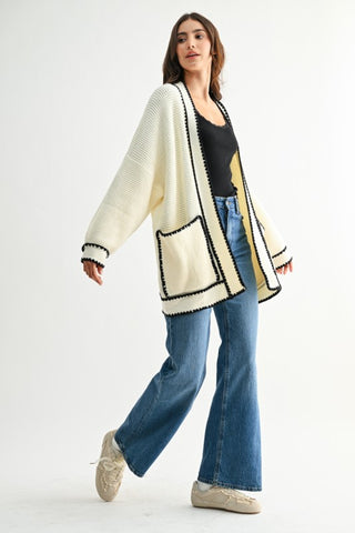 Emma Contrast Trim Cardigan - Cream