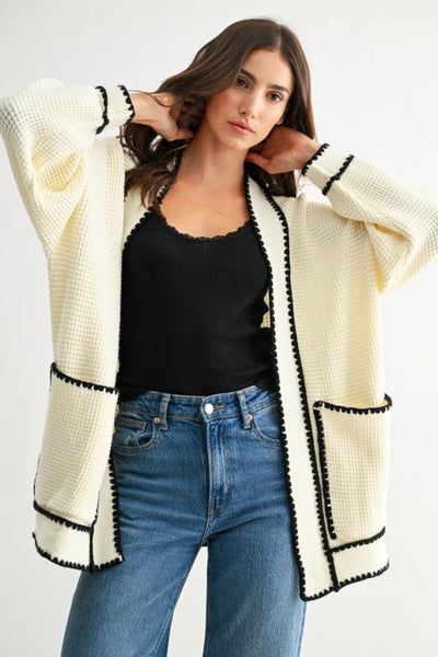 Emma Contrast Trim Cardigan - Cream