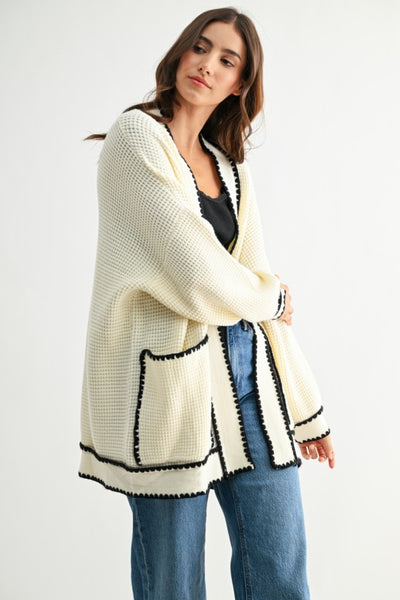Emma Contrast Trim Cardigan - Cream