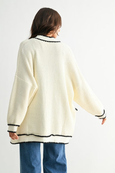 Emma Contrast Trim Cardigan - Cream