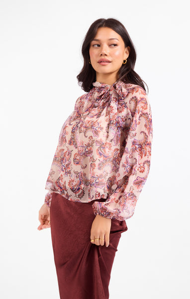 En Province Neck Tie Blouse