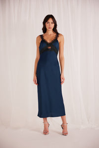 Erin Lace Trim Midi Dress - Blue