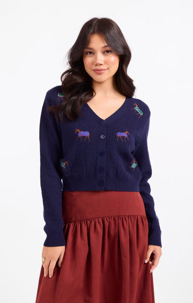 Esme Emb Horse Cardigan - Navy