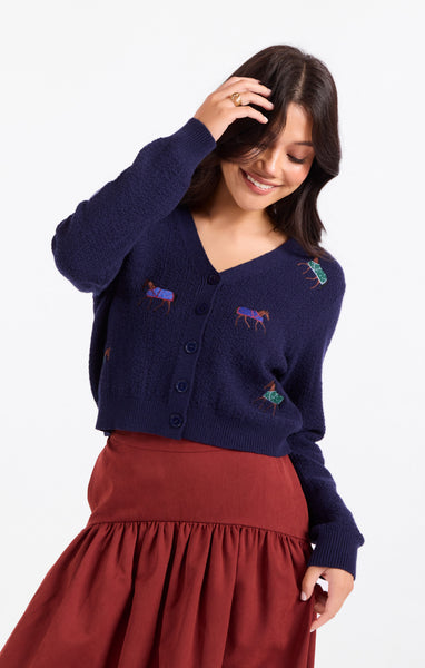 Esme Emb Horse Cardigan - Navy