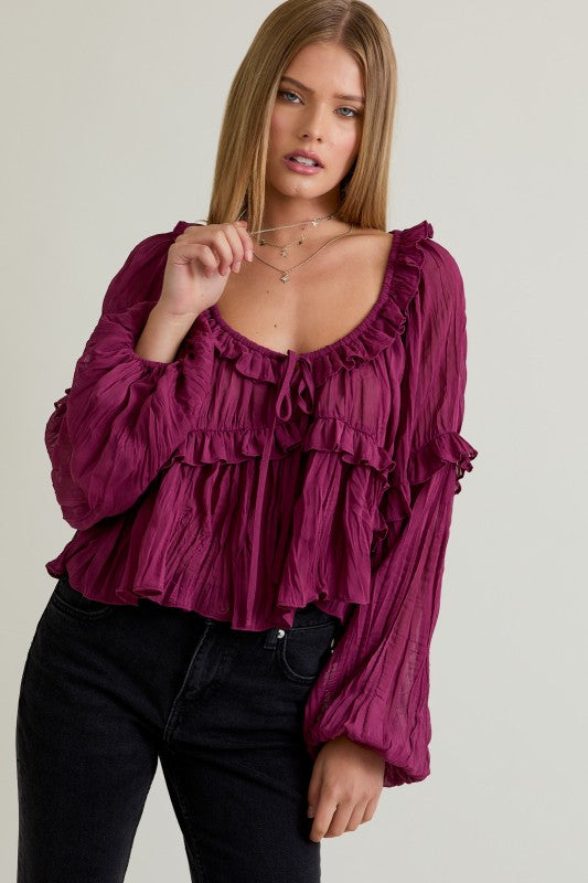 Evelyn Scoop Neck Blouse - Wine