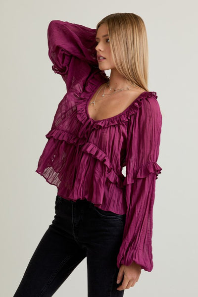 Evelyn Scoop Neck Blouse - Wine