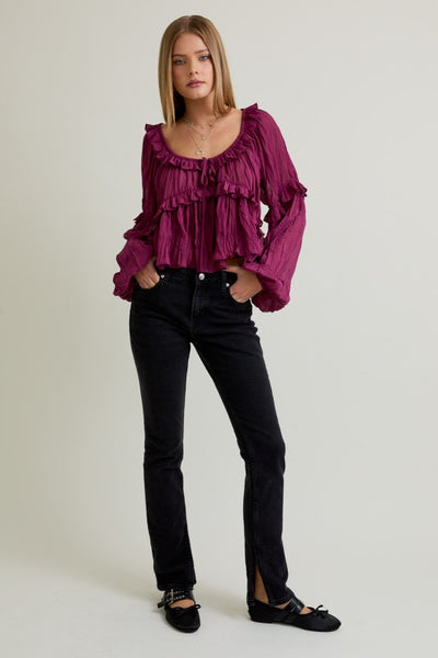 Evelyn Scoop Neck Blouse - Wine
