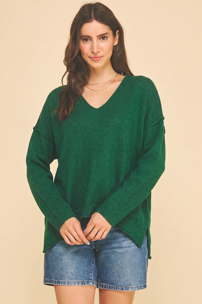 Exposed Seam Oversized Sweater - Green