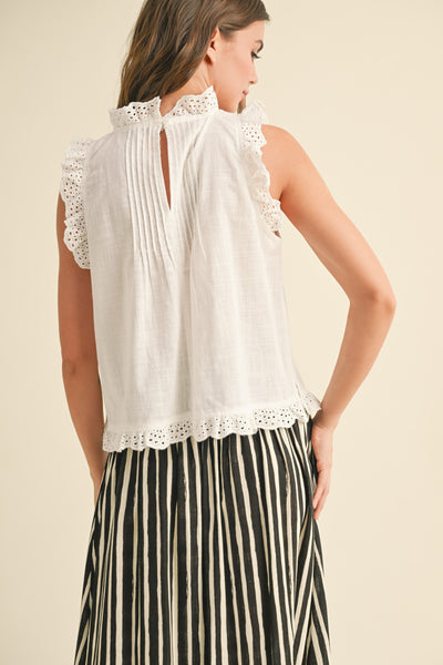 Eyelet Ruffle Trim Blouse - White
