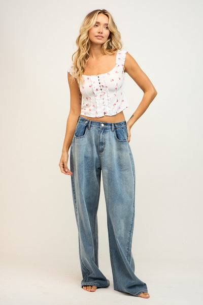 Fiona Front Lace Crop Top - Floral Print