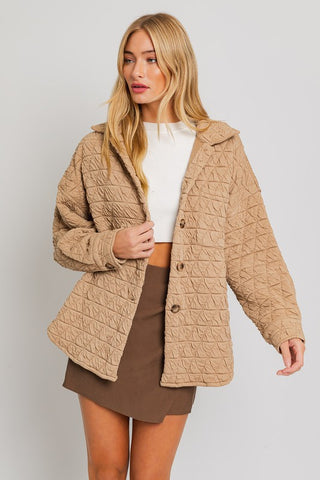 Fleece Quilted Shacket - Taupe