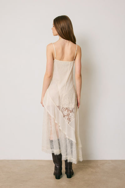 Floral Asymm Tiered Midi Dress - Ivory