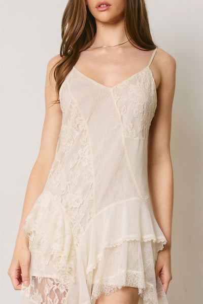 Floral Asymm Tiered Midi Dress - Ivory