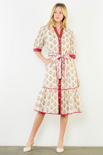 Floral Collared Midi Dress - Cream