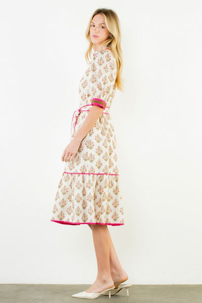 Floral Collared Midi Dress - Cream
