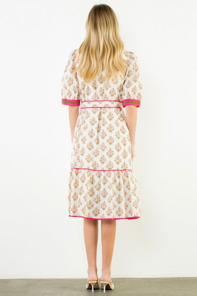 Floral Collared Midi Dress - Cream