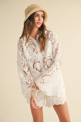 Floral Eyelet Shirt - White