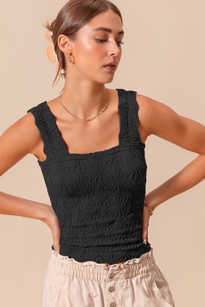 Floral Jacquard Seamless Tank - Black