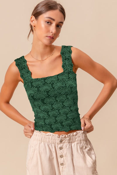 Floral Jacquard Seamless Tank - Green