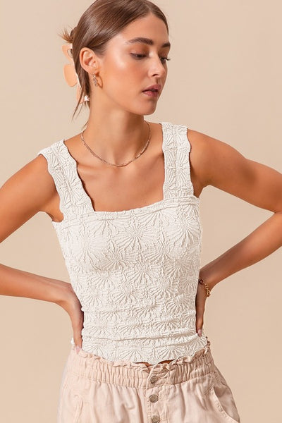 Floral Jacquard Seamless Tank - Ivory