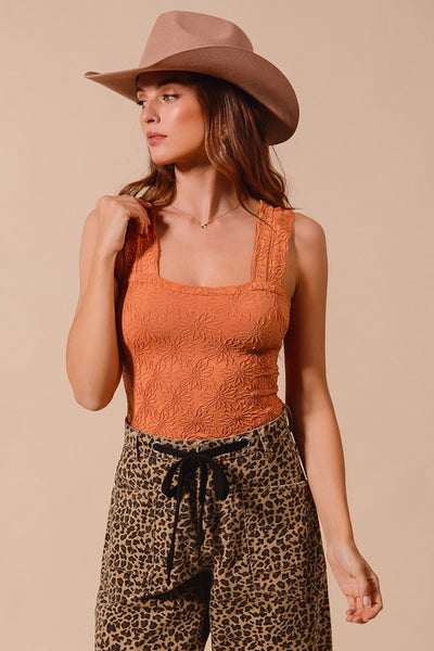 Floral Jacquard Seamless Tank - Rust