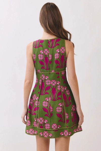 Floral Print Button Front Mini - Green