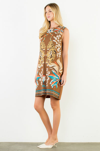 Floral Tiger Print Dress - Brown