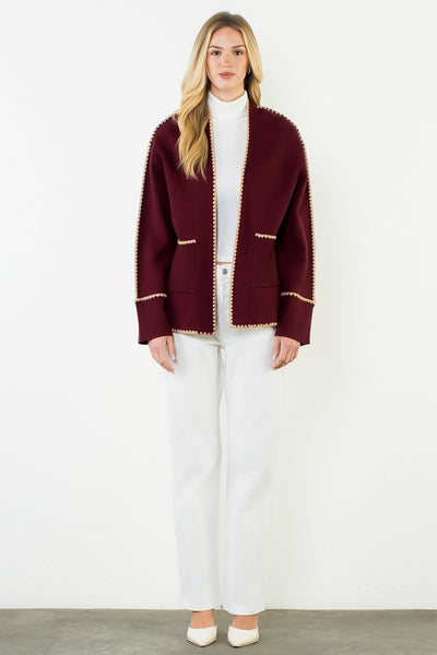 Florence Emb Pocket Cardigan - Burgundy