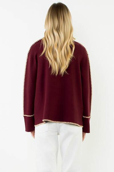 Florence Emb Pocket Cardigan - Burgundy