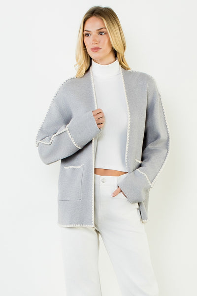 Florence Emb Pocket Cardigan - Grey