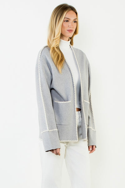 Florence Emb Pocket Cardigan - Grey