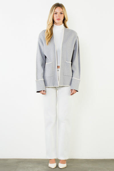 Florence Emb Pocket Cardigan - Grey