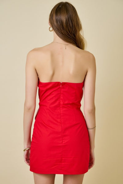 Flower Applique Tube Dress - Red