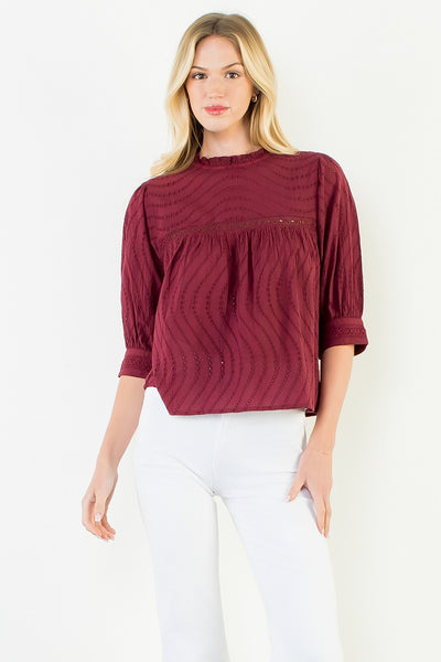 Flowy Cut Out Top - Burgundy