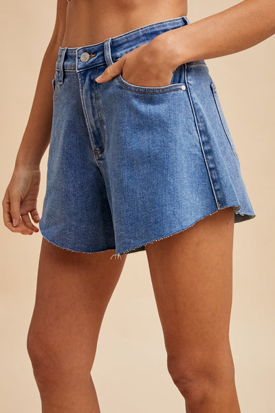 Flutter Leg Denim Shorts - Denim