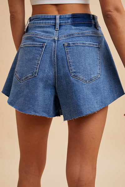 Flutter Leg Denim Shorts - Denim