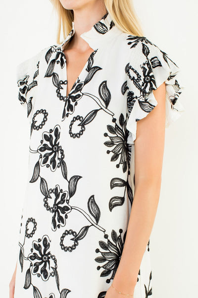 Flutter Slv Emb Detail Dress - Cream