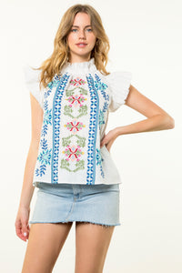 Flutter Slv Emb Panel Top - White