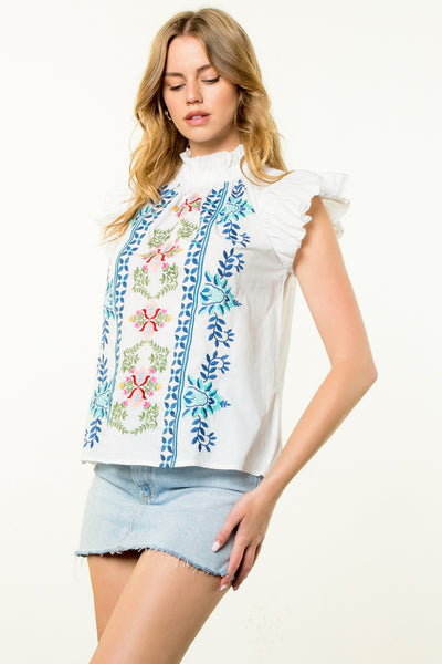 Flutter Slv Emb Panel Top - White