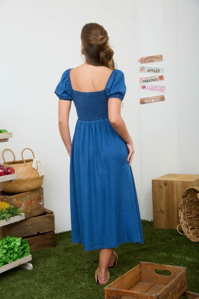 Front Tie Puff Sleeve Midi